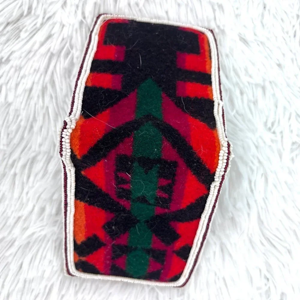 Wool Blanket‎ Covered Wallet with Hand Beaded Edging Native American
